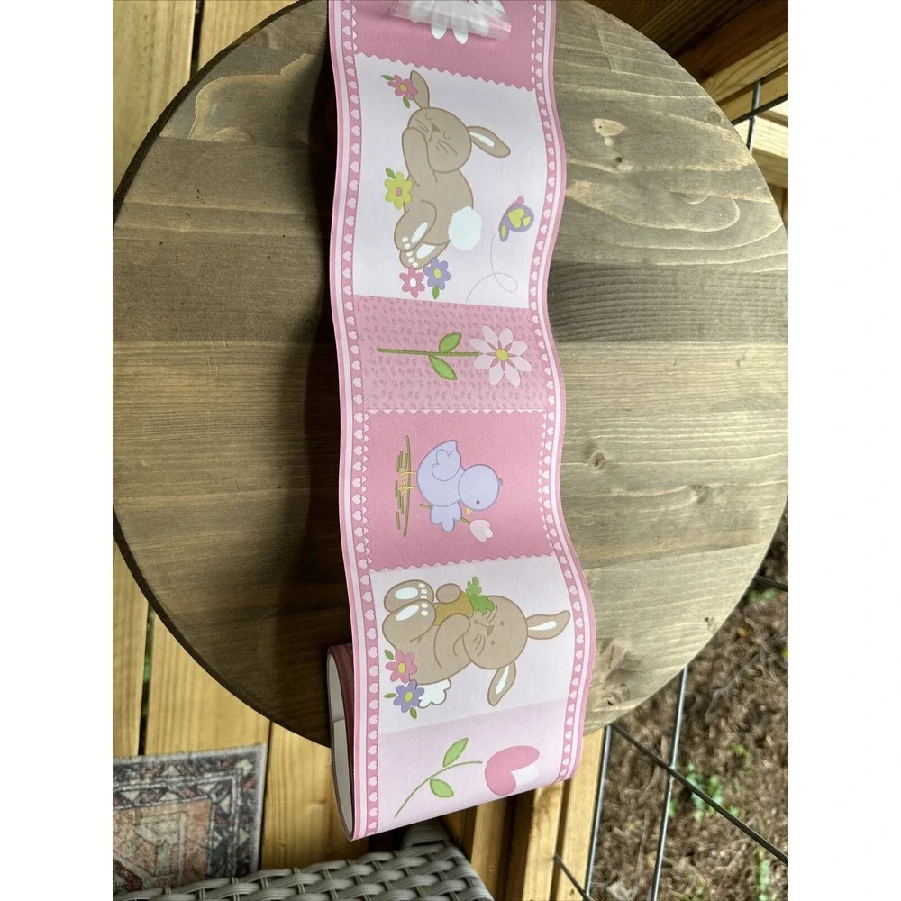 Lot Vintage‎ Baby Wallpaper Border Pink Bunny Chick Flowers Self Stick 5 In Wide